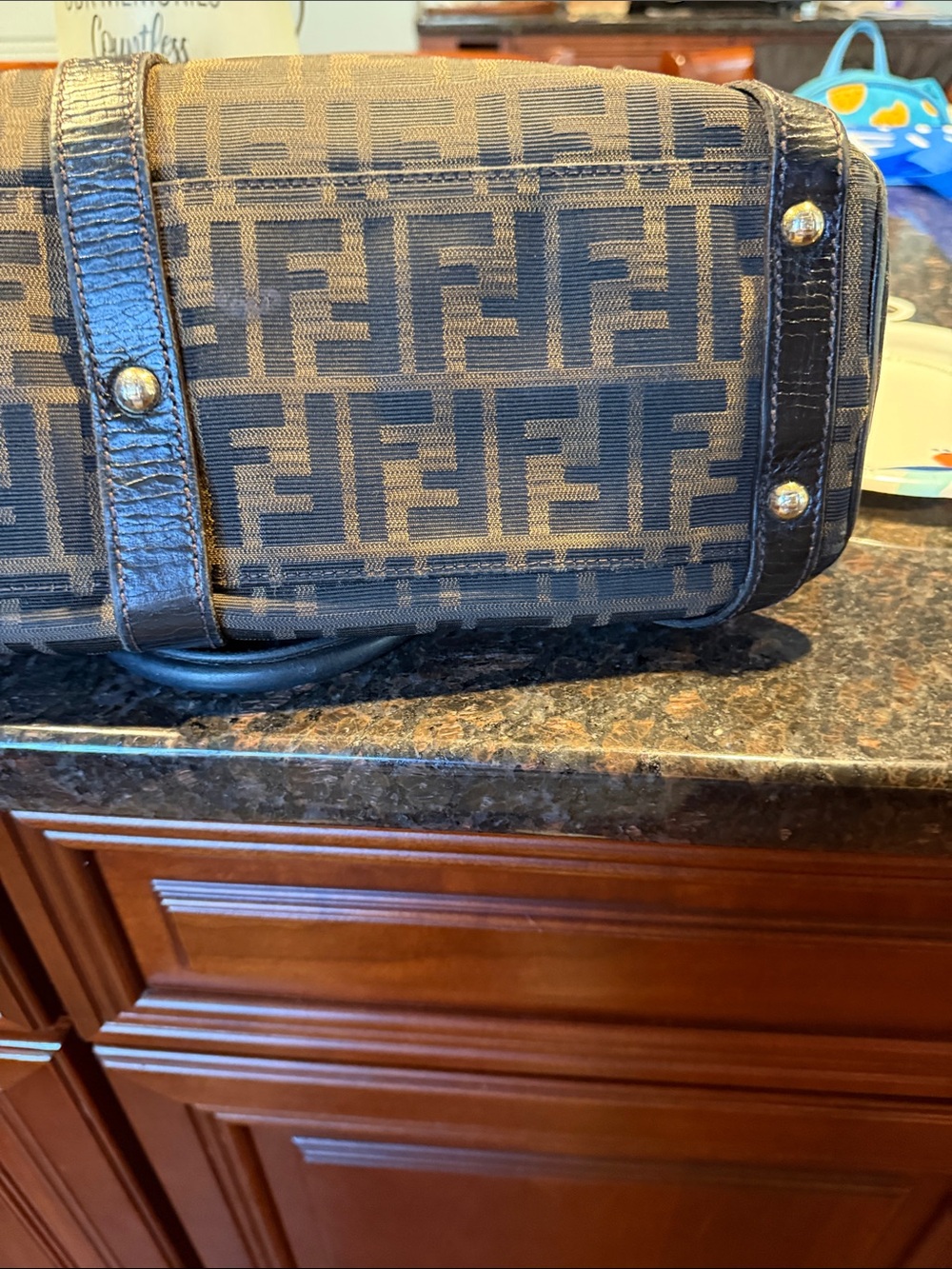 Pre-Owned Vintage FENDI Black and Brown Zucca Canvas Magic Top Handle Logo Bag - Picture 11 of 11